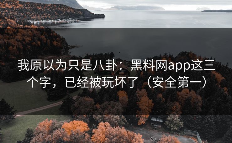 我原以为只是八卦：黑料网app这三个字，已经被玩坏了（安全第一）